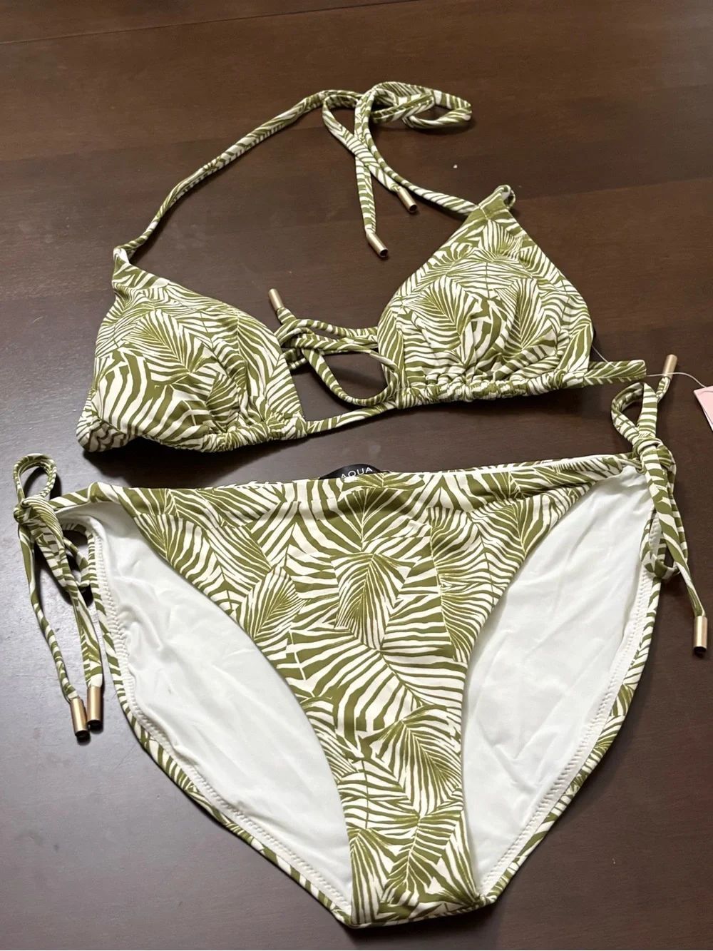 Aqua String Triangle Bikini - Top and Bottom Set - Picture 7 of 8